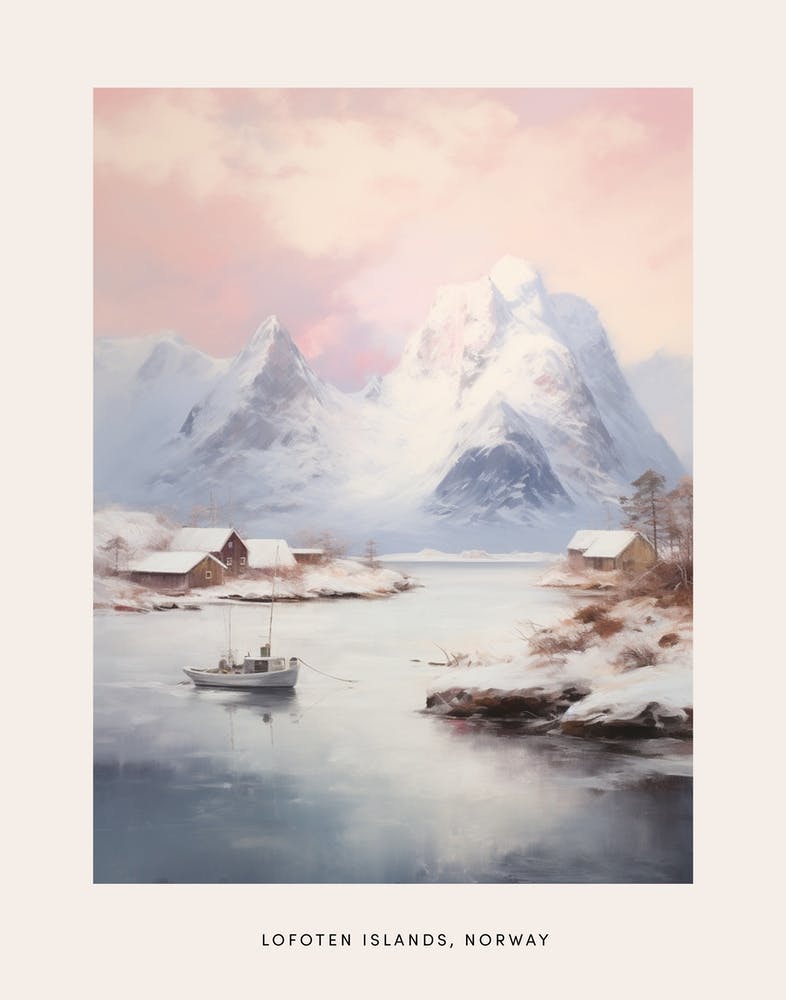 Dreamy Winter Painting Poster Lofoten Islands Norway 1