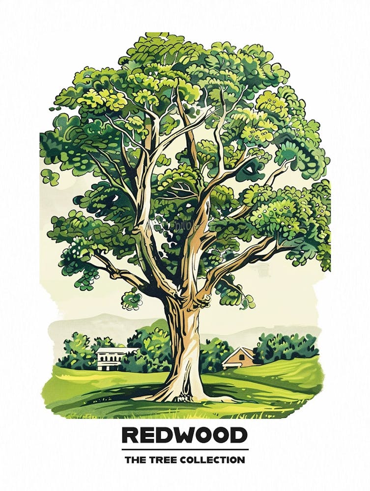 Redwood Tree Storybook Illustration 2 Poster
