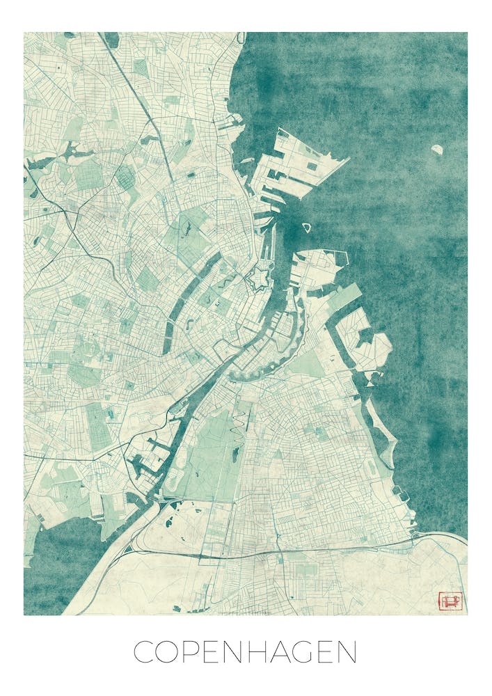 Copenhagen Map Vintage in Blue