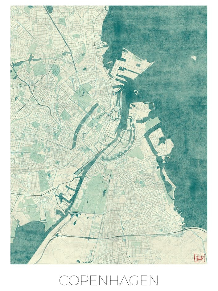 Copenhagen Map Vintage in Blue
