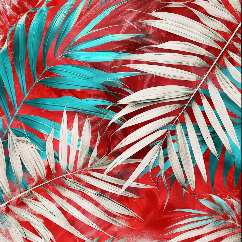 Palm Leaves On A Red Background