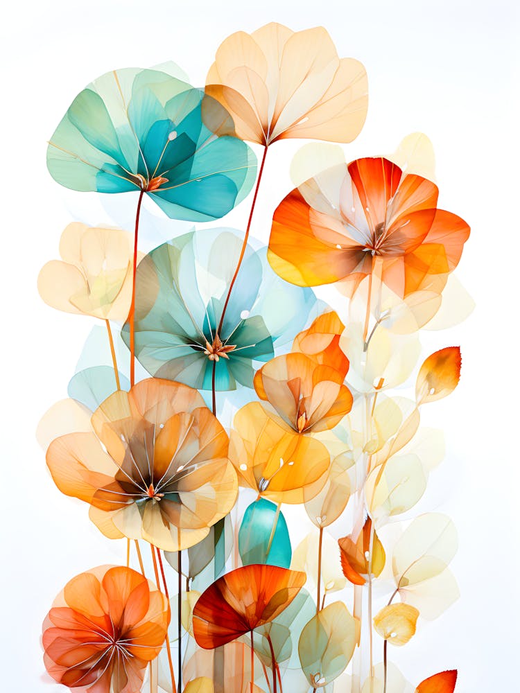 Boho Floral Digital – Abstract Watercolor Flowers In Terracotta & Teal