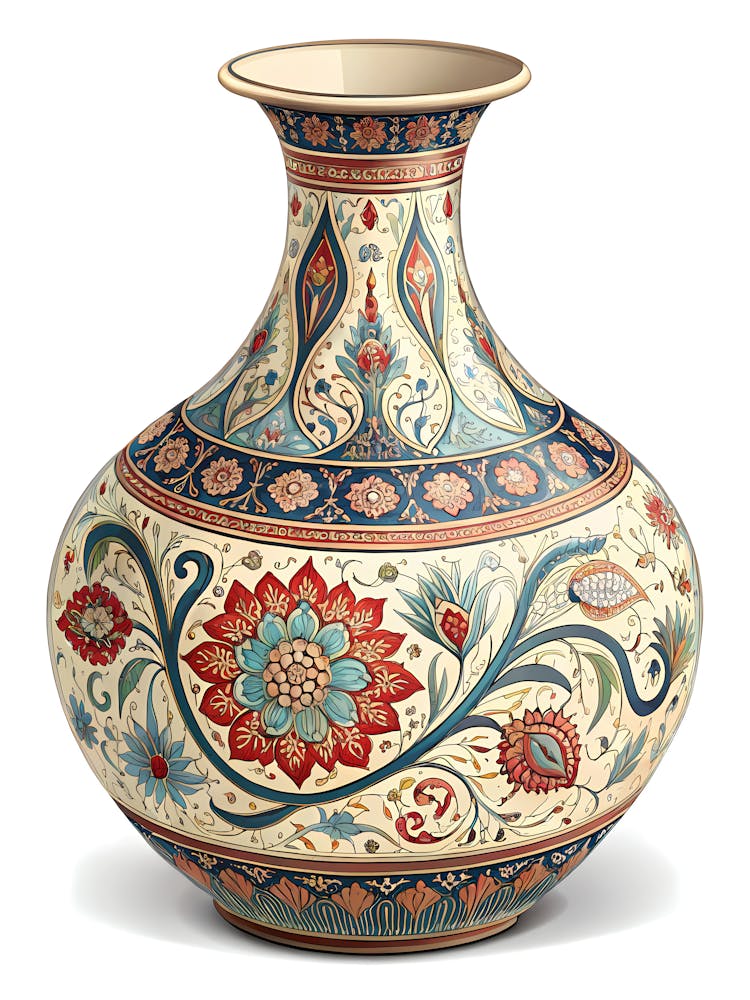 Persian Floral Vase Traditional Decorative Art