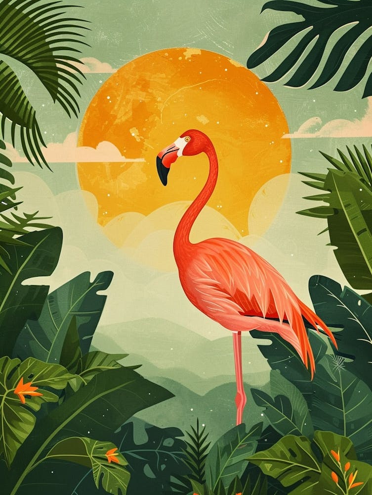 Greater Flamingo Rio Lagartos Yucatan Mexico Tropical Illustration 3