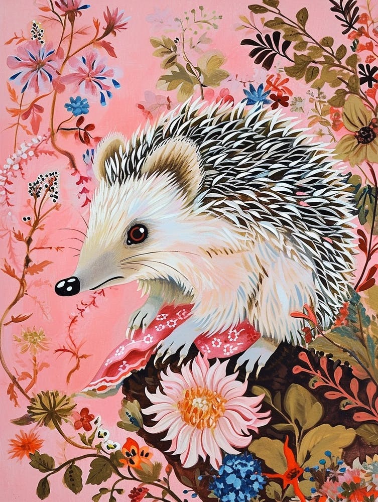 Floral Animal Painting Hedgehog 3