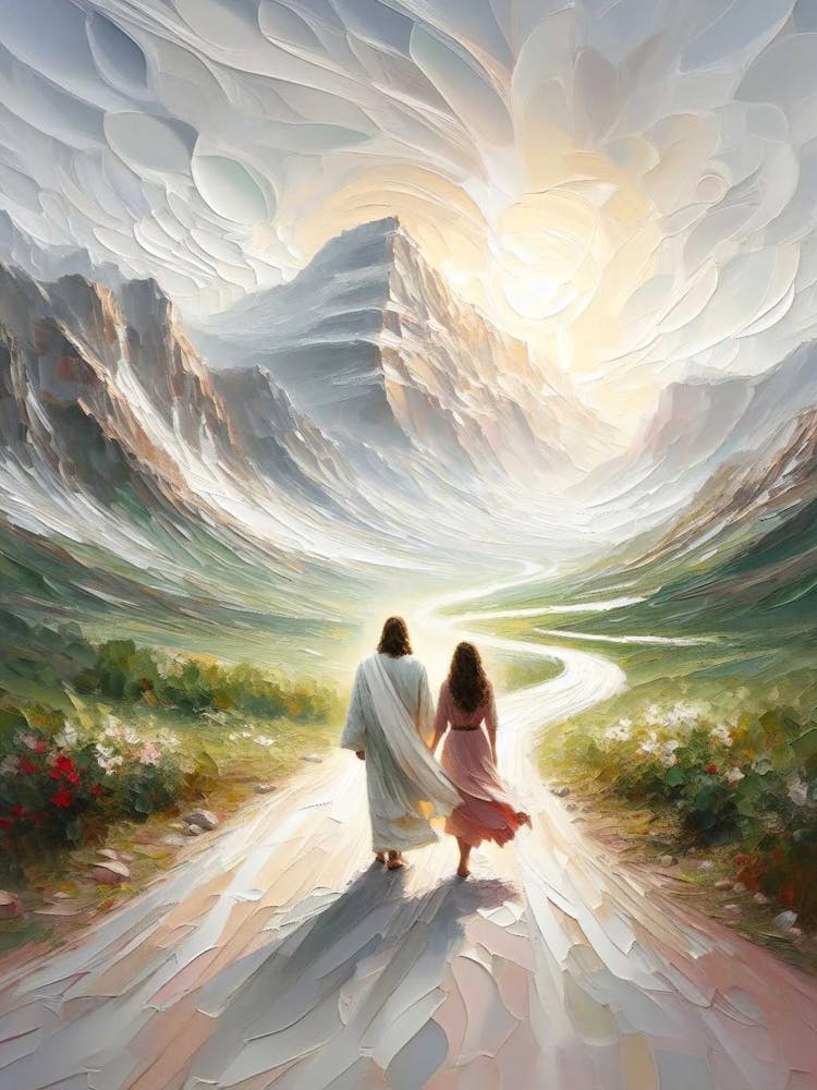 A Test Of Faith, Modern Christian Art, Jesus Christ Walking With Woman, Digital Jesus Painting, Lds Art, Bible Wall Art, Jesus Printable Art