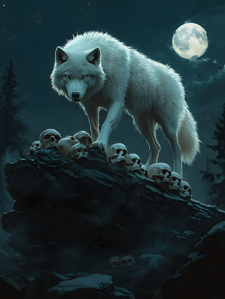 White Wolf Stepping Across Skulls 13