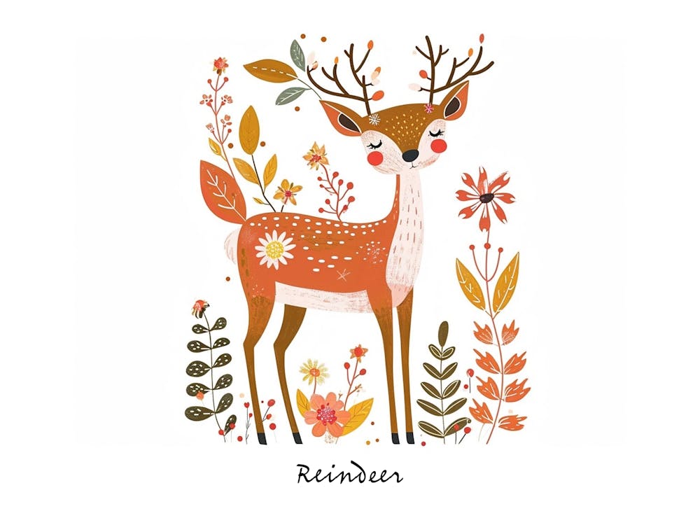 Little Floral Reindeer 1 Poster
