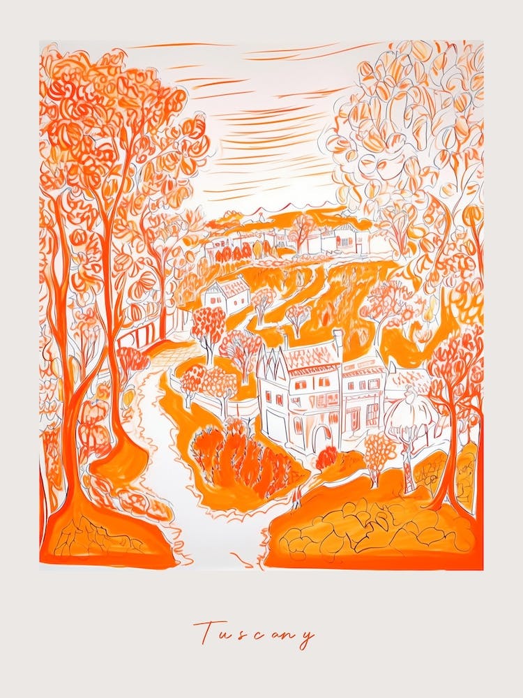 Tuscany Italy Orange Drawing Poster