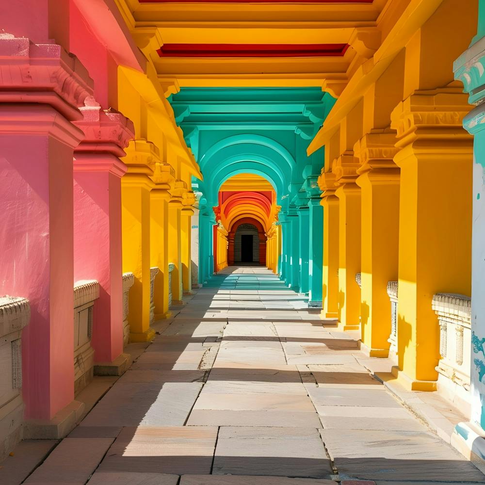 Colorful Pillars In A Hallway