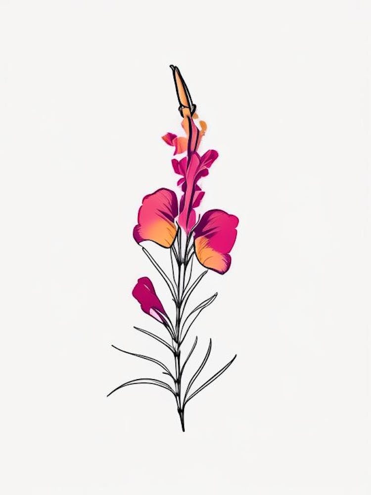 Snapdragon Floral Minimal Line Drawing 2 Flower