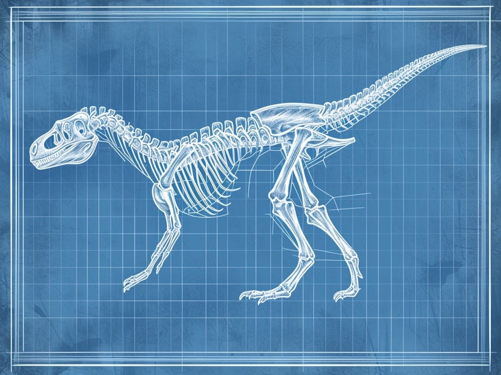 Corythosaurus Skeleton Hand Drawn Blueprint 1