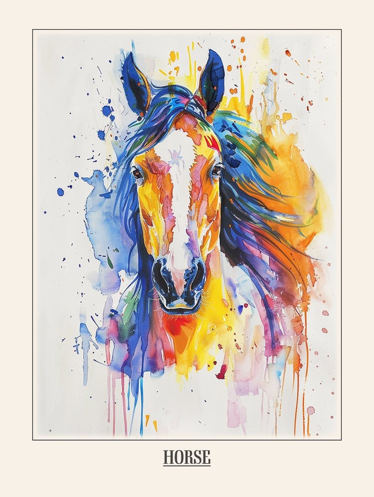 Horse Colourful Watercolour 2 Poster