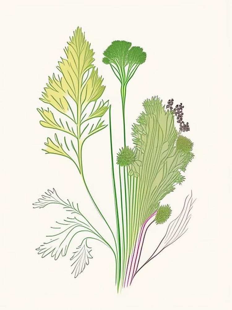 Celery Seed Spices And Herbs Minimal Line Drawing 1