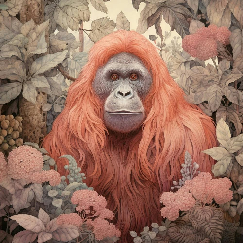 Orangutan 2 Pink Jungle Animal Portrait