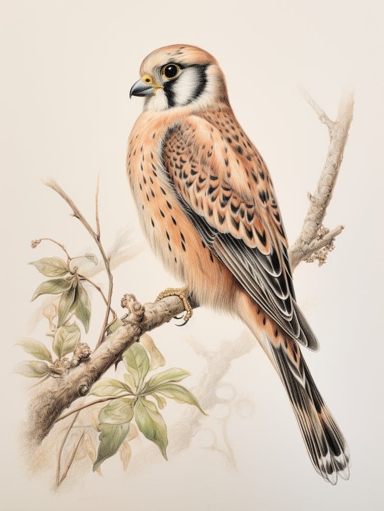 Vintage Bird Drawing American Kestrel 1