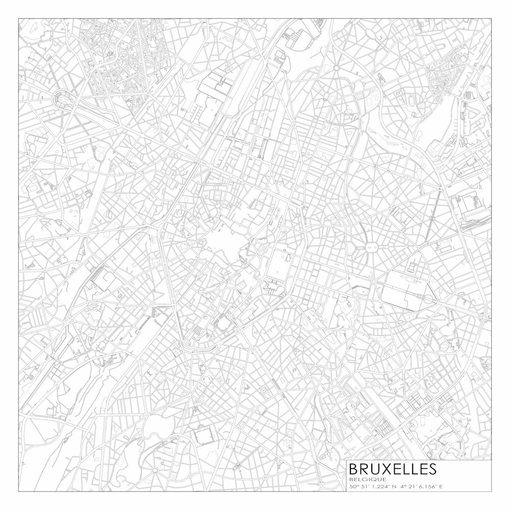 Bruxelles Belgique plan de ville noir sur blanc style plan d'architecte