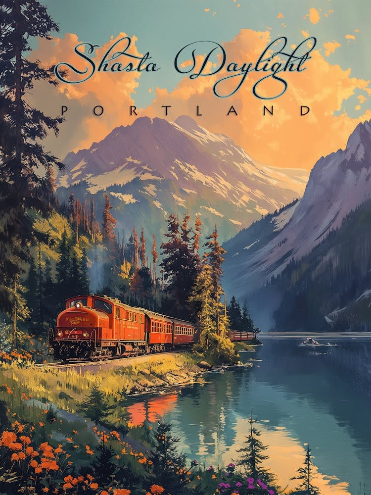 Vintage Shasta Daylight Train Poster
