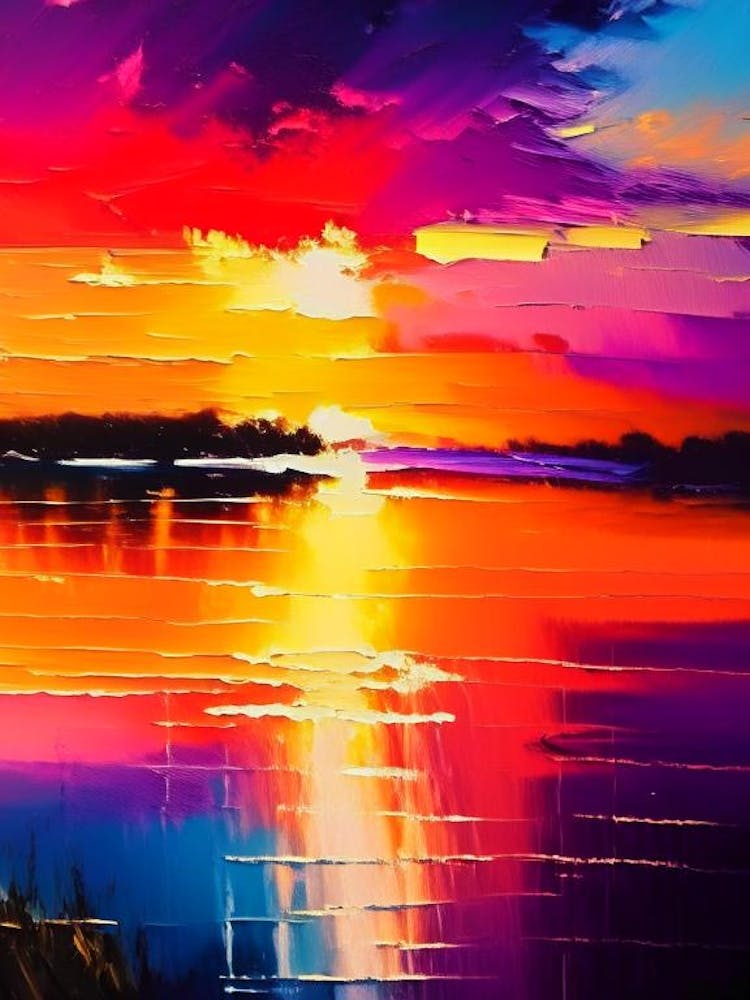 Sunset Over Lake Waterscape Bright Abstract 1