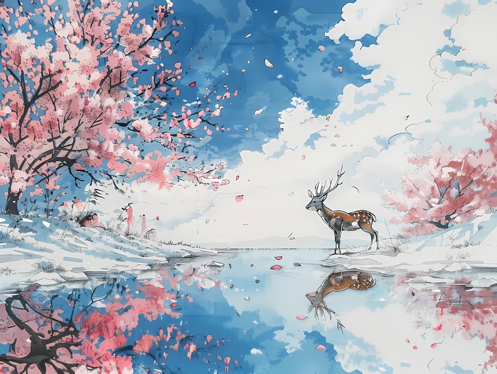 Deer Under Sakura