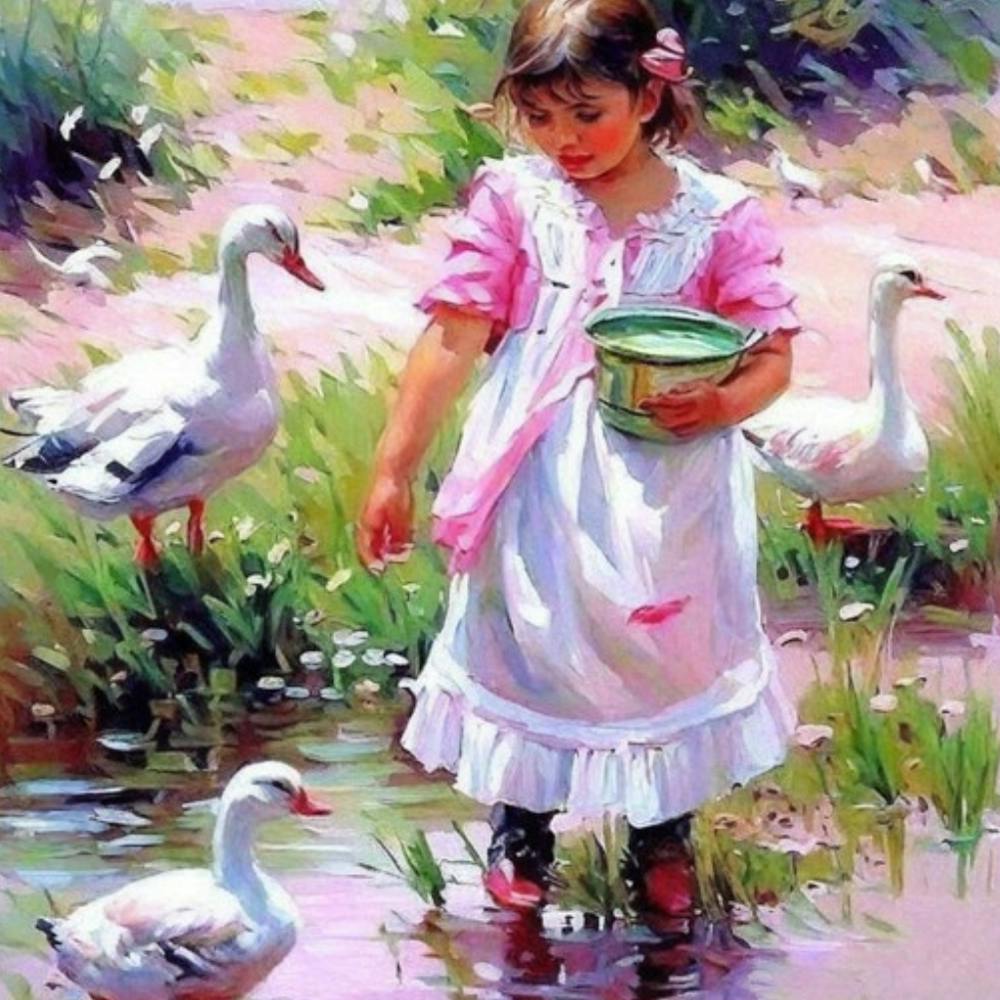 Little Girl With Geese