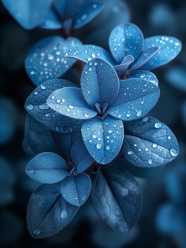 Blue Leaves With Water Droplets