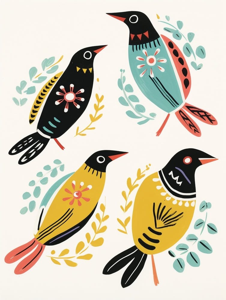 Folk Style Bird Painting Kiwi 1