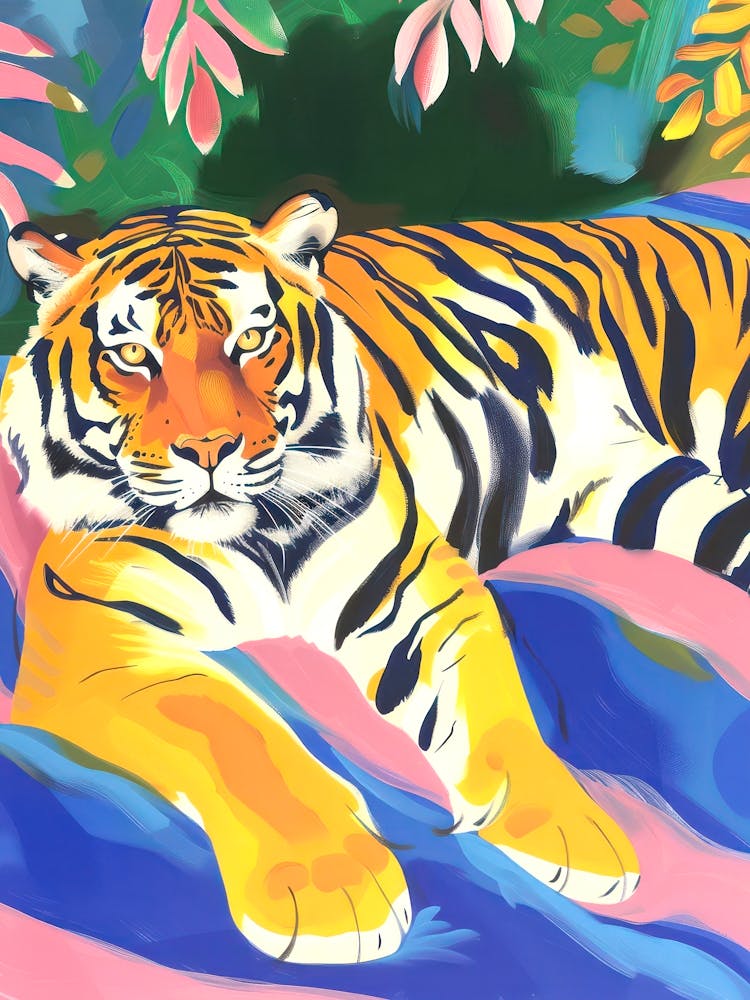 Tiger Print Maximalist Wall Art Dopamine Pink Kitsch