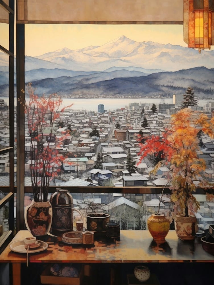 Winterliche Stadtlandschaft Nagano Japan 2