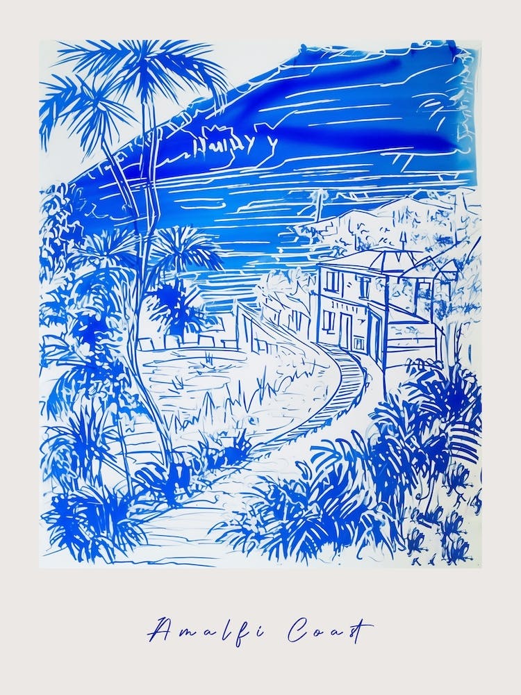 Amalfi Coast Italy Blue Drawing Poster