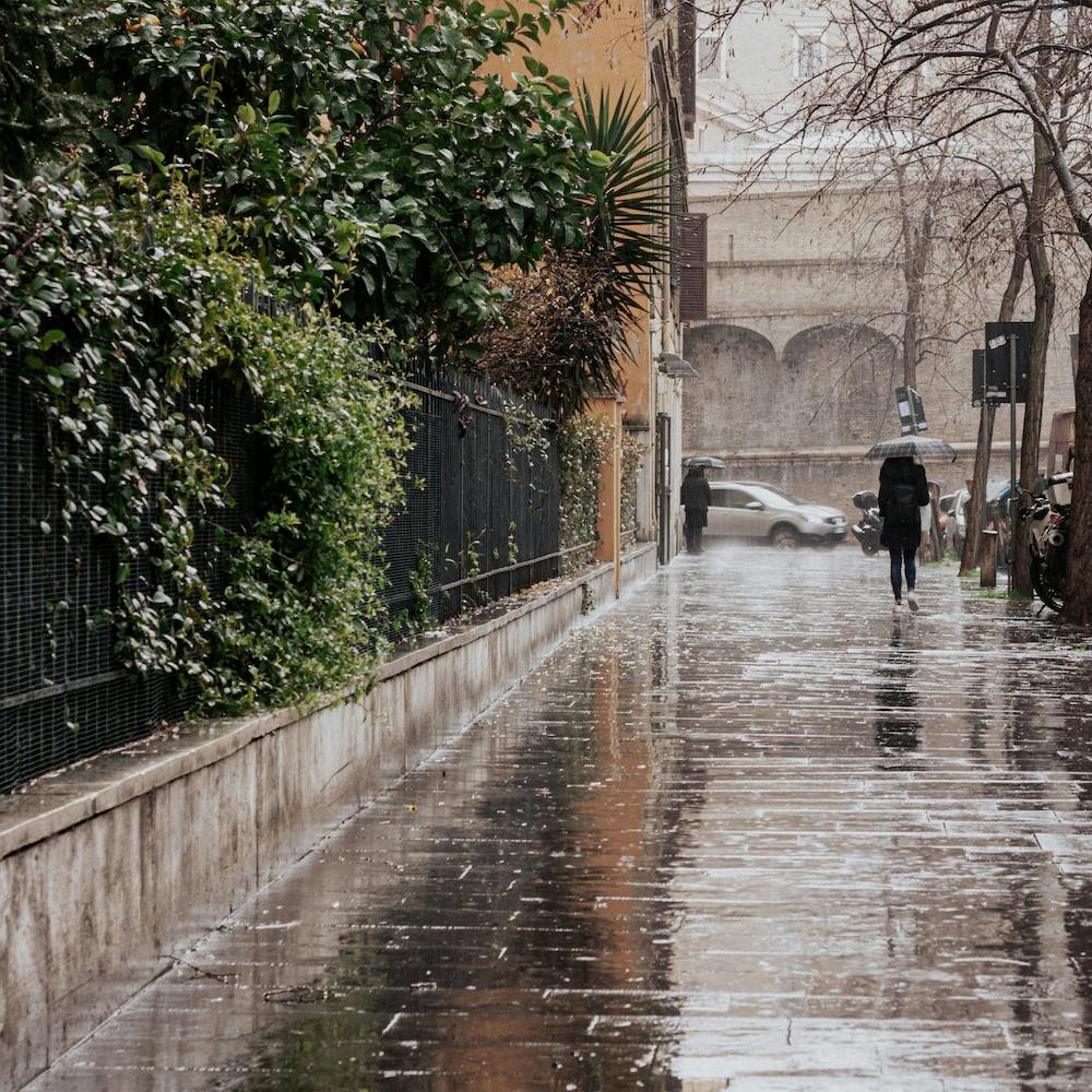 The Girl With The Umberella In The Rainy Streets Of Rome Italy Travel Square