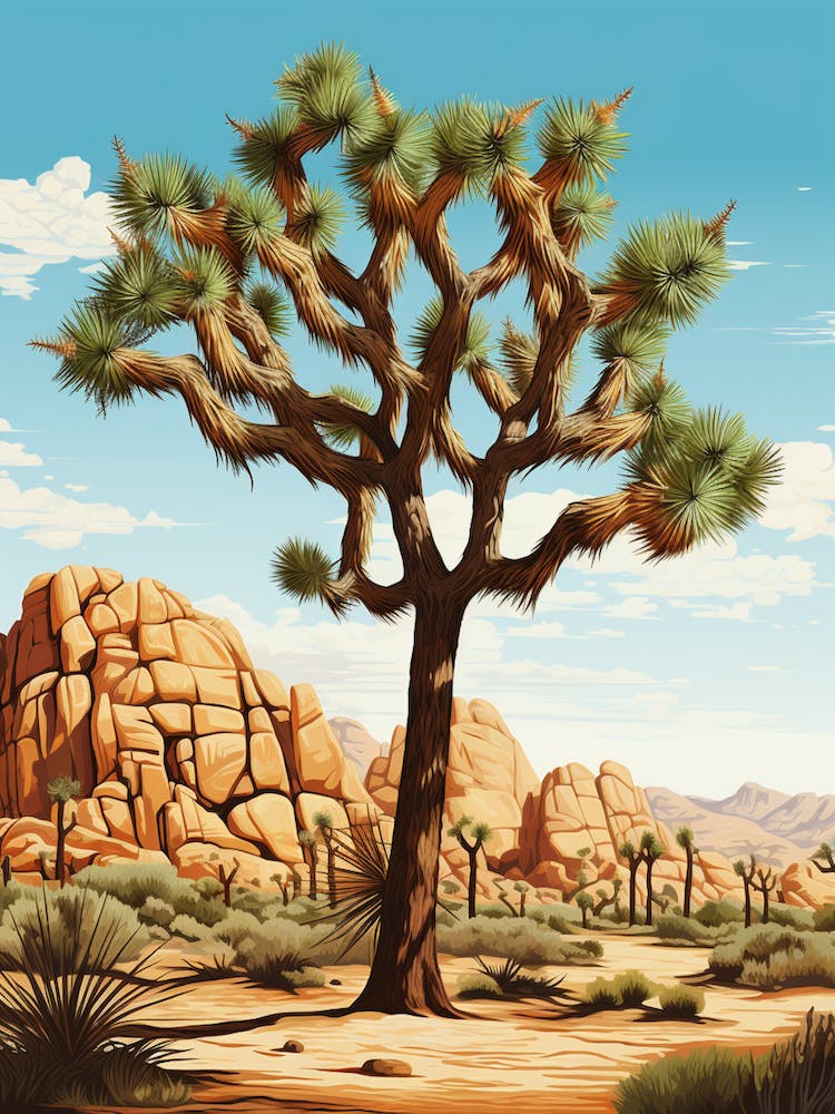Retro Illustration Of A Typical Joshua Tree 1