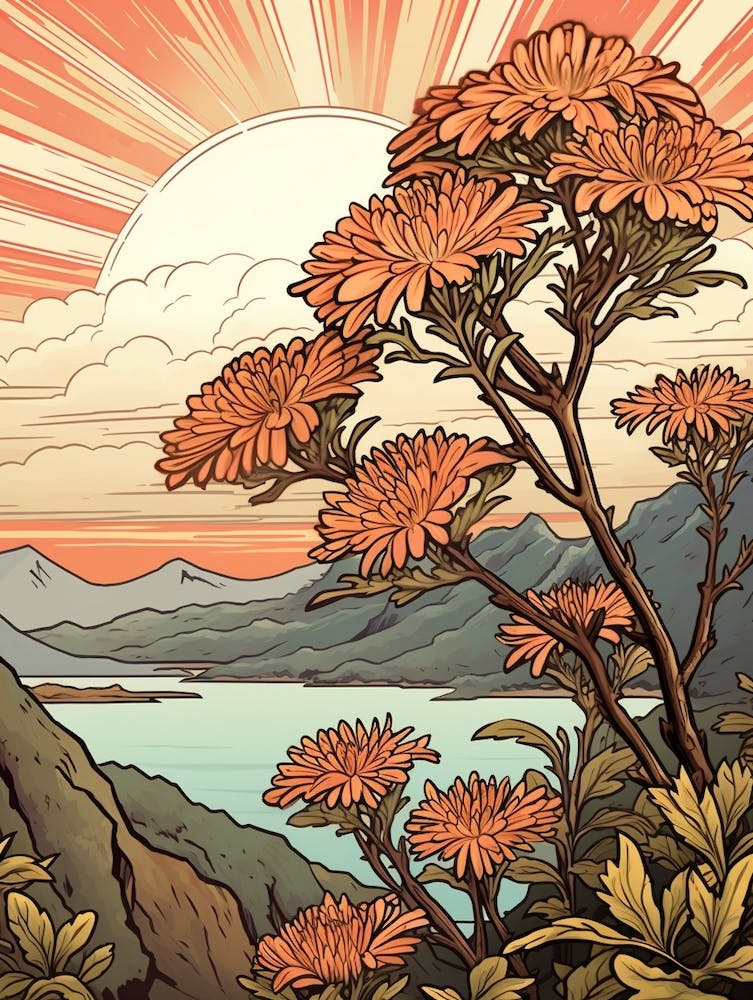 Omurasaki Japanese Aster 3 Japanese Botanical Illustration