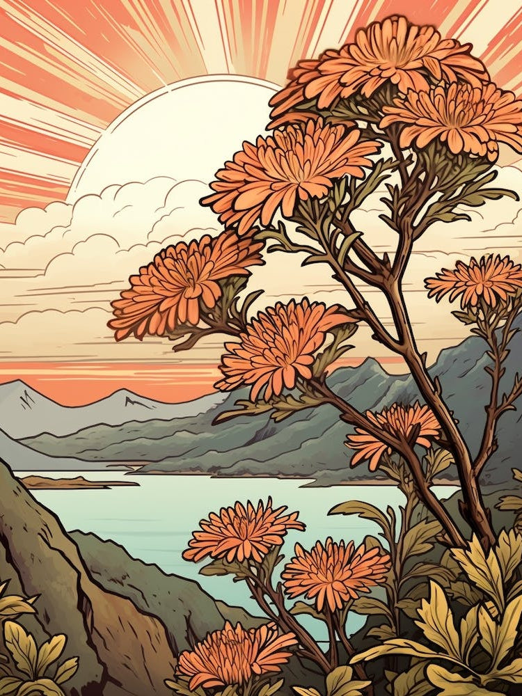 Omurasaki Japanese Aster 3 Japanese Botanical Illustration