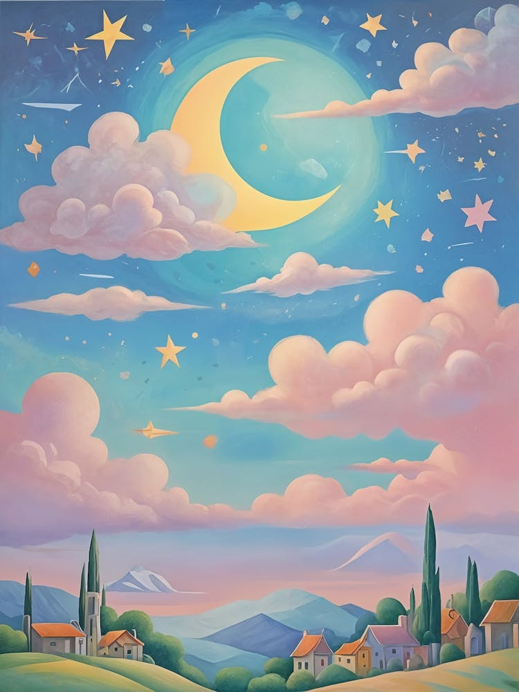 Moon And Stars Over The Village no1