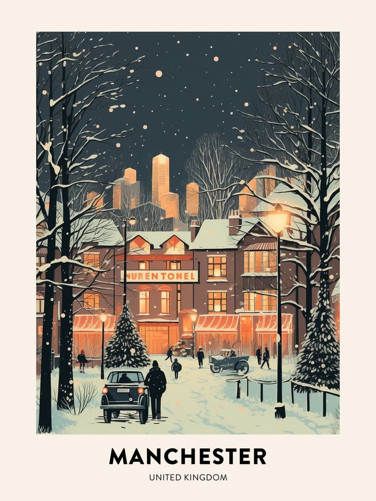 Winter Night  Travel Poster Manchester United Kingdom 2