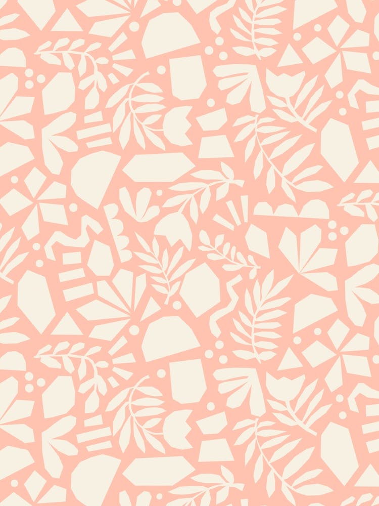 Paper Cut Out Collage Florals Abstract Flowers White on Peach