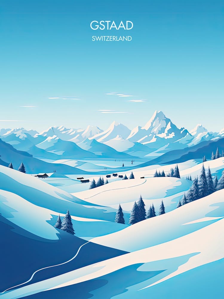 Poster von Gstaad Schweiz, Skigebiet Illustration 1