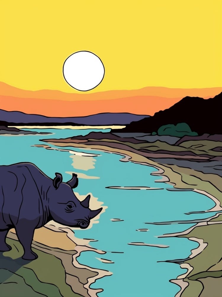 Rhino With The Sun Geometric Illustration 1