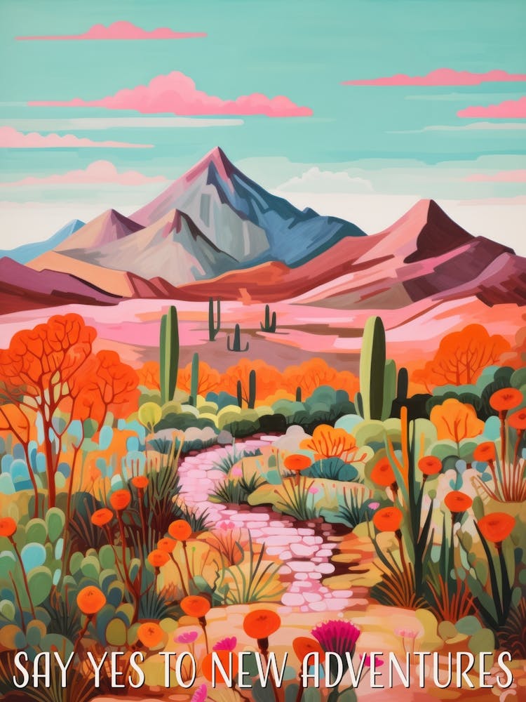 Say Yes To New Adventures. Retro Gouache Desert Landscape