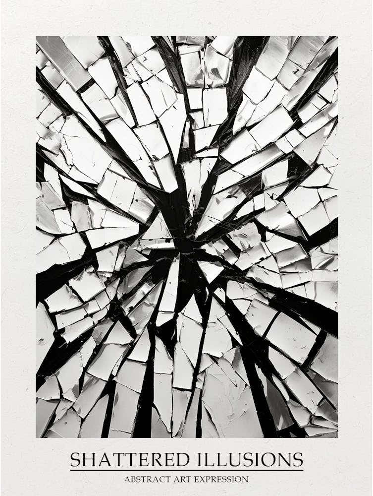 Shattered Illusions Abstract Black And White 8 Poster