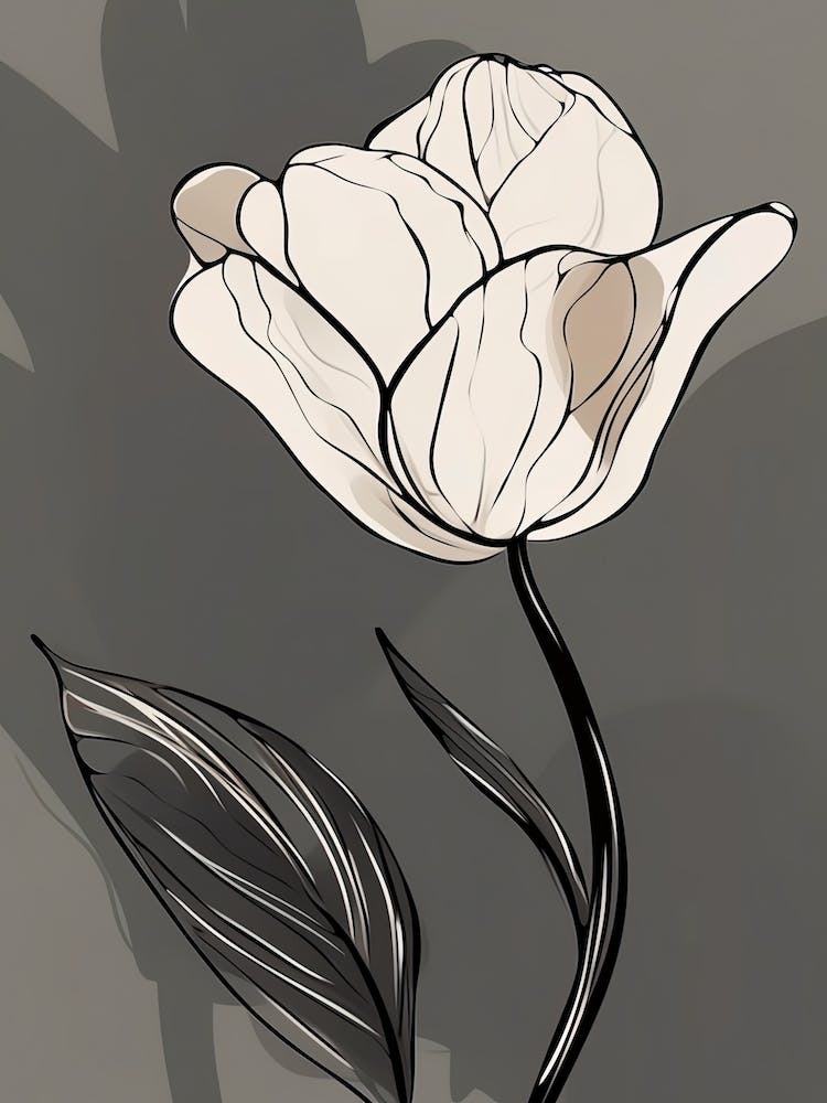 Line Art Tulips Flowers Illustration Neutral 1