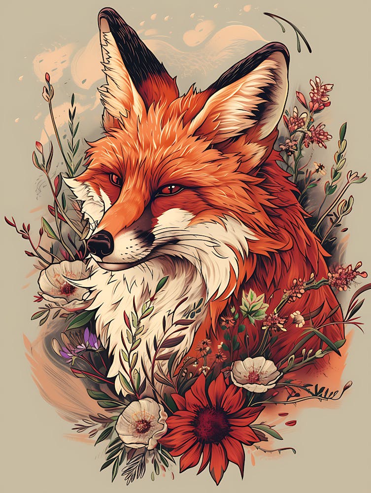 Amazing Red Fox With Flowers 7