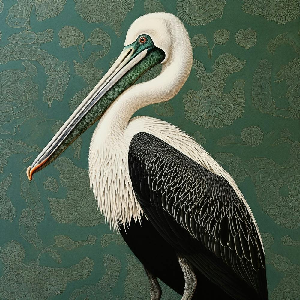 Ohara Koson Inspired Bird Painting Brown Pelican 5 Square