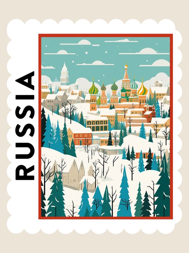 Retro Winter Stamp Poster Moscow Russia 1