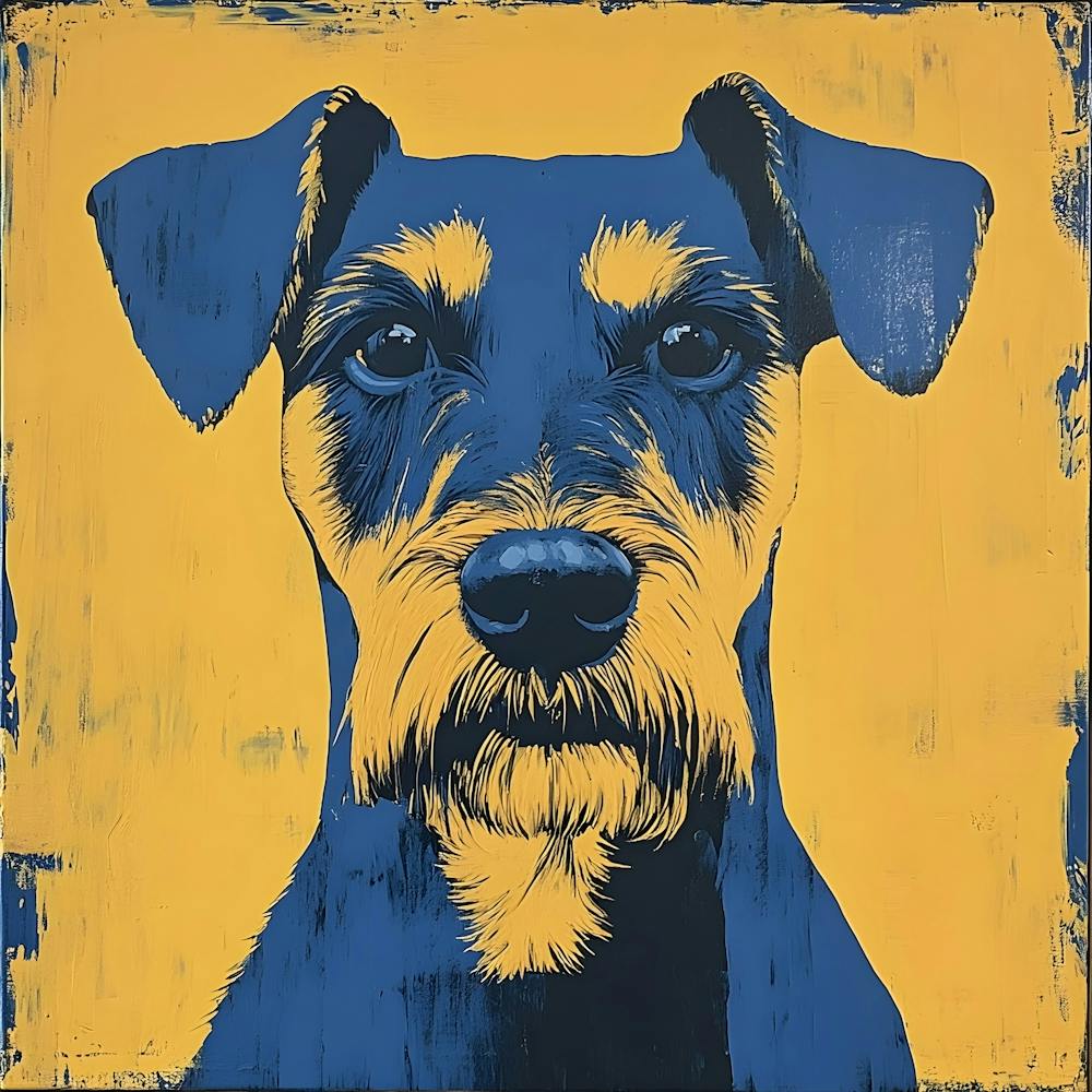 Portrait Of An Airedale In Blue And Yellow 2