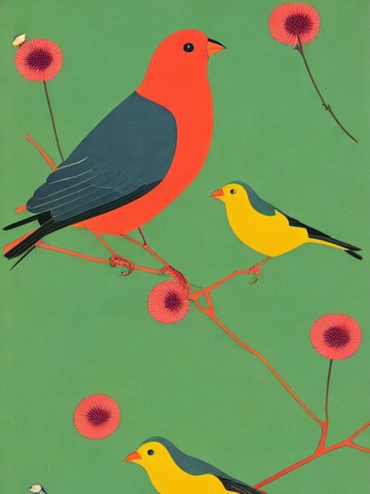 Cowbird Midcentury Illustration Bird