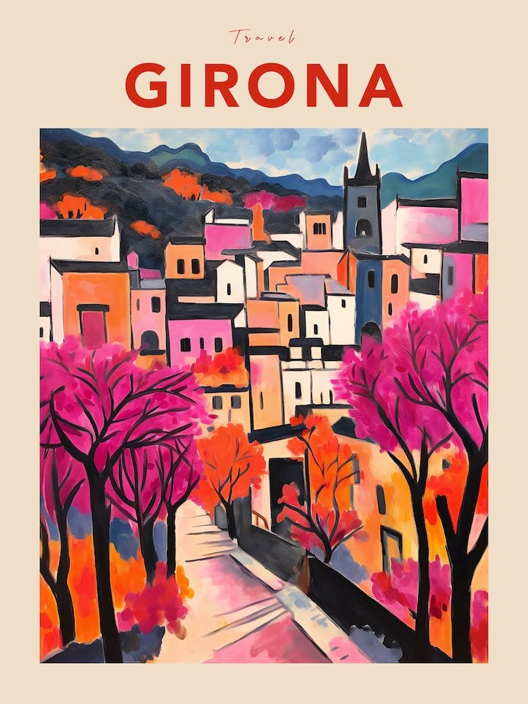 Girona Spain Fauvist Travel Poster