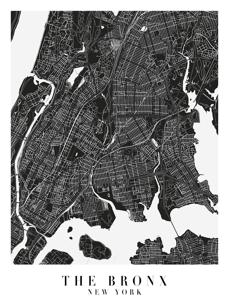 The Bronx New York Minimal Black Mono Street Map