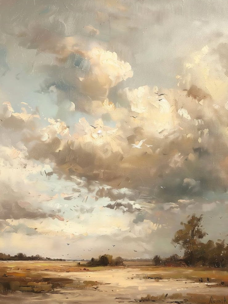 Vintage Country Landscape Painting, Muted Green Tonal Landscape Oil Painting, Rustic Country Scenery Printable, Digital Download